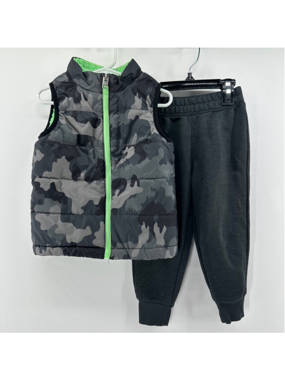 BOYS 3T HURLEY Camo Green PUFFER Vest & Gray Joggers Set SKATER SURFER Kids